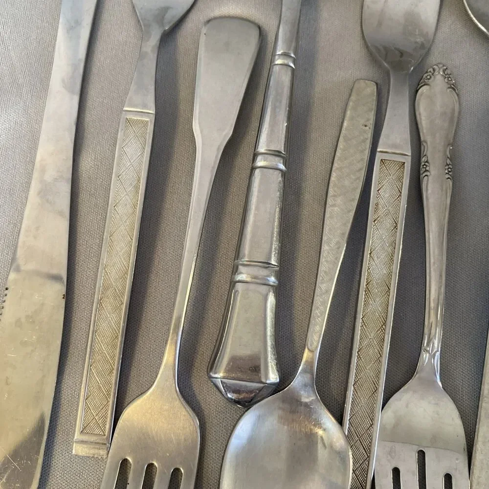 Vintage Lot Mixed Stainless Steel Flatware Silverware MCM Floral Textured Atomic